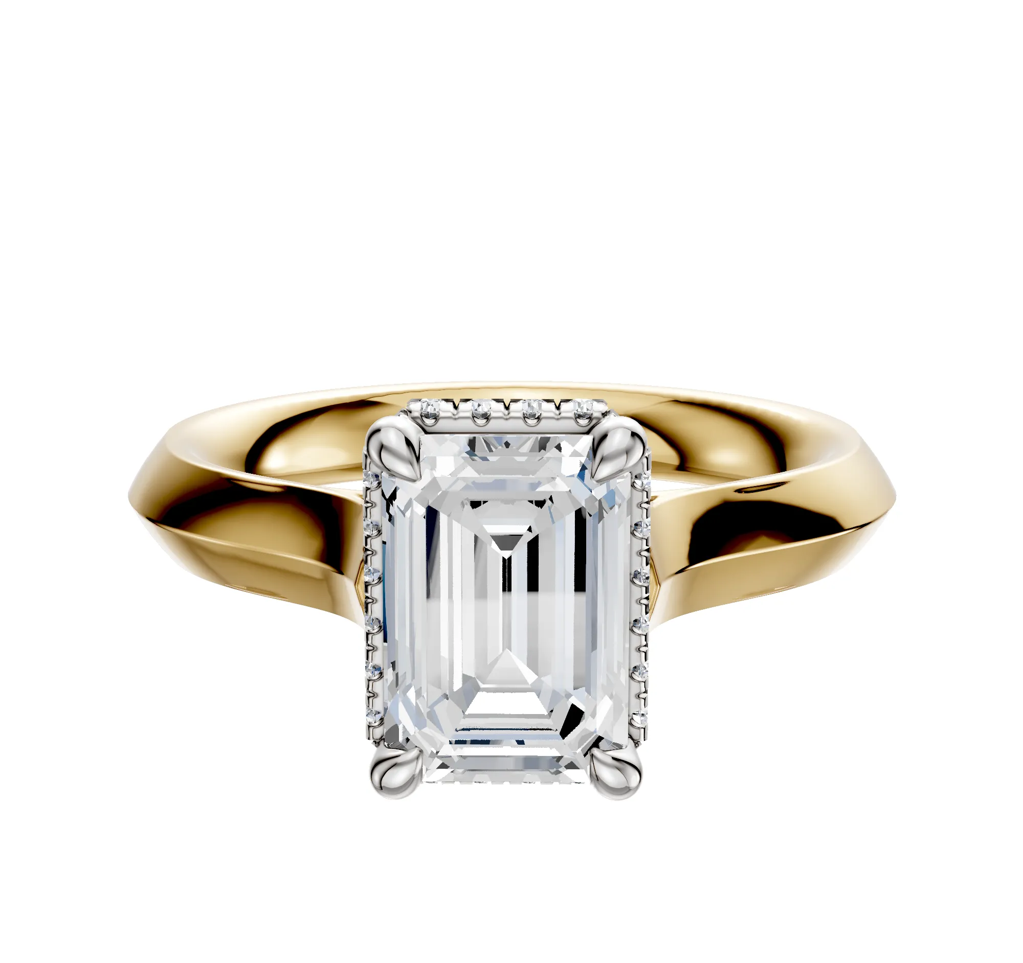 14K Two Tone 4 Prong Collar Cathedral Knife Edge 3.0mm Engagement Ring sold by Promise By Effy