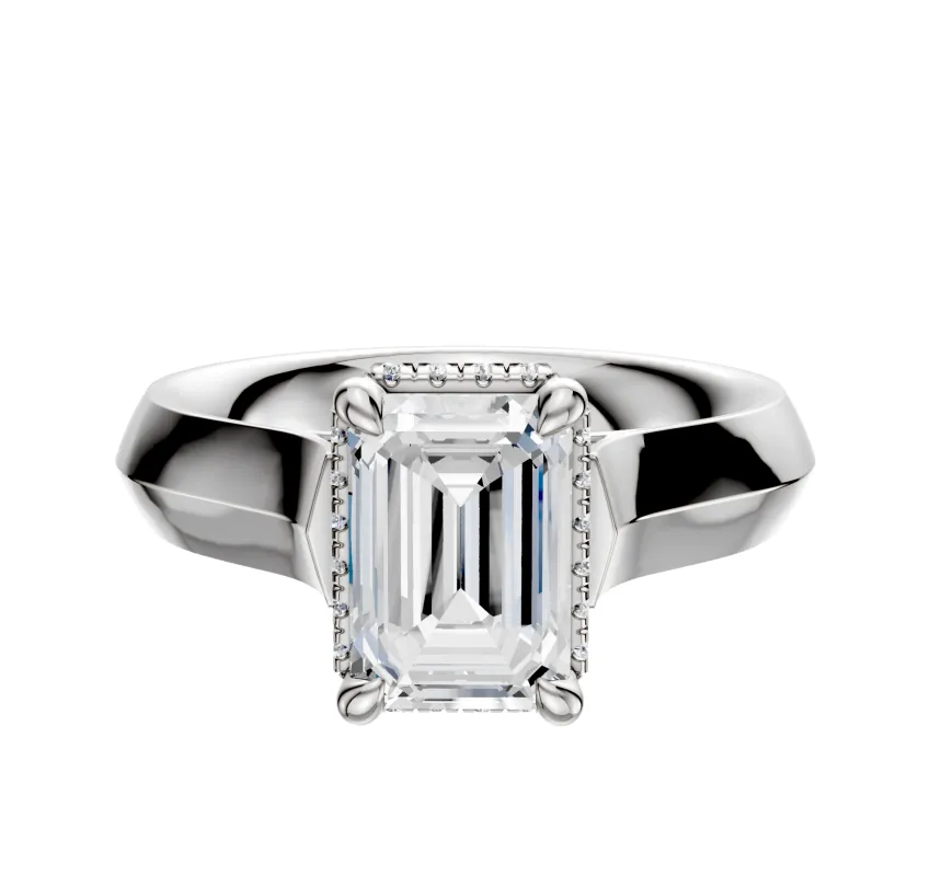 14K White Gold 4 Prong Collar Cathedral Knife Edge 4.0mm Engagement Ring sold by Promise By Effy