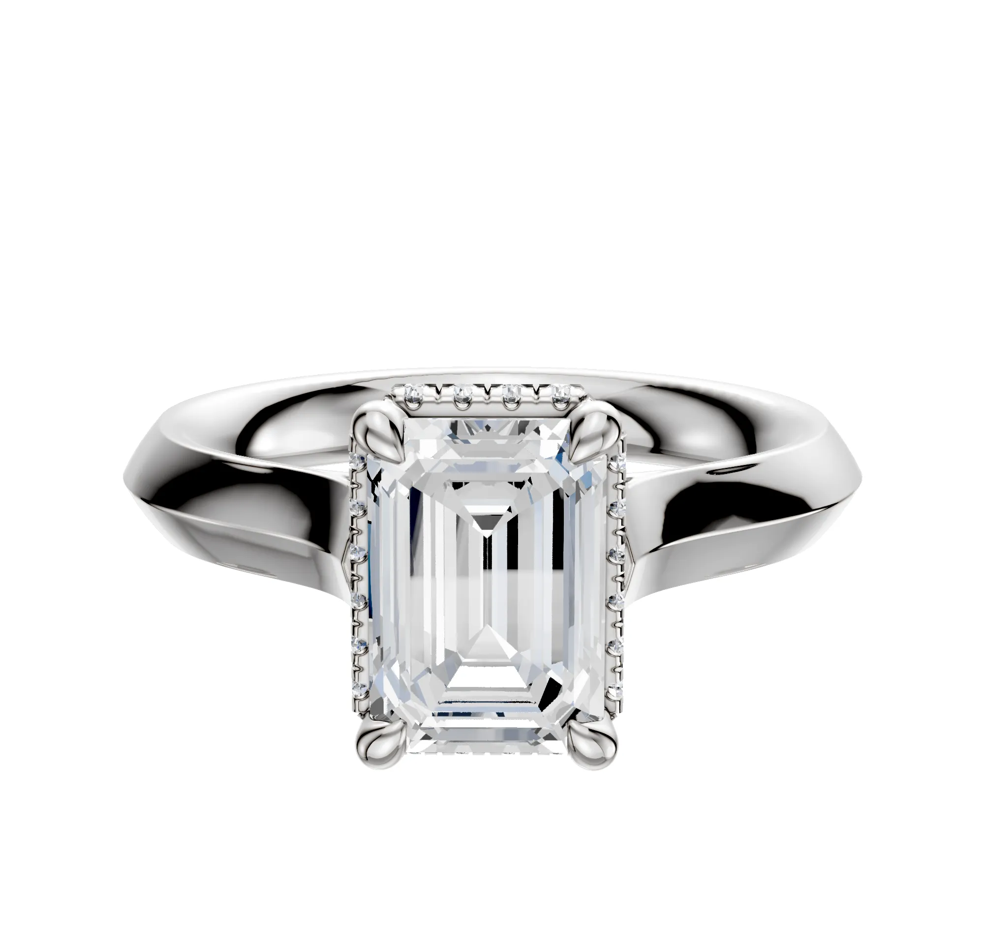Platinum 4 Prong Collar Cathedral Knife Edge 3.0mm Engagement Ring sold by Promise By Effy