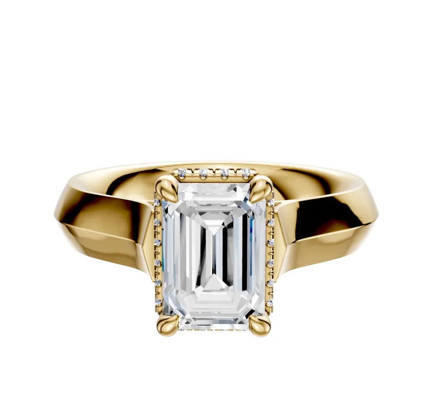 14K Yellow Gold 4 Prong Collar Cathedral Knife Edge 4.0mm Engagement Ring sold by Promise By Effy
