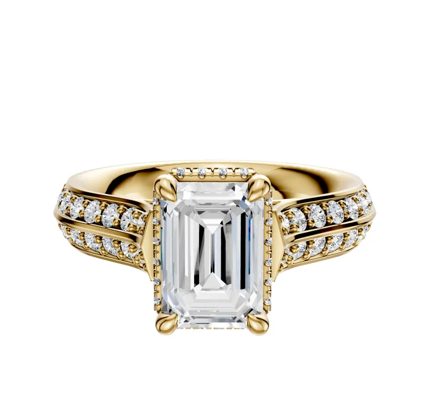 14K Yellow Gold 4 Prong Collar Cathedral Knife Edge 1-Row-Pave 2.5mm Engagement Ring sold by Promise By Effy