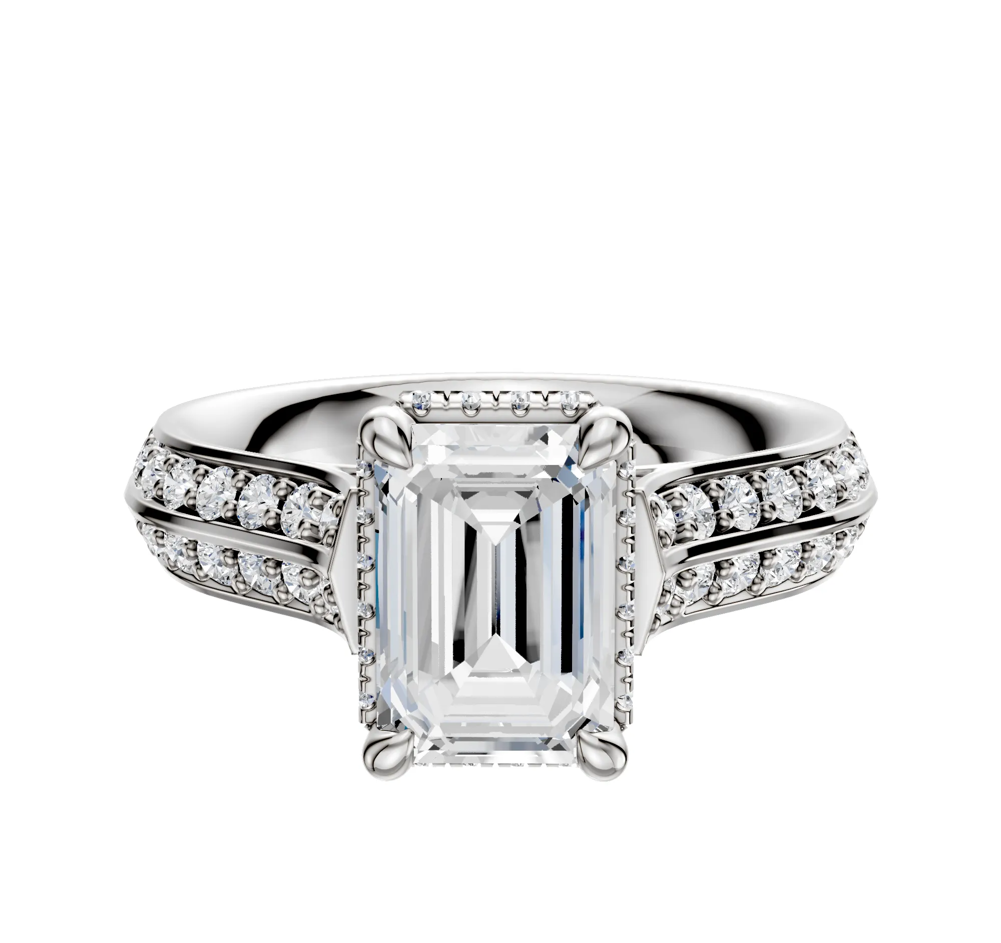 14K White Gold 4 Prong Collar Cathedral Knife Edge 1-Row-Pave 2.5mm Engagement Ring sold by Promise By Effy