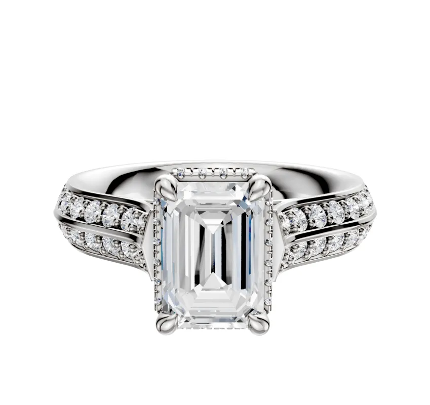 18K White Gold 4 Prong Collar Cathedral Knife Edge 1-Row-Pave 2.5mm Engagement Ring sold by Promise By Effy