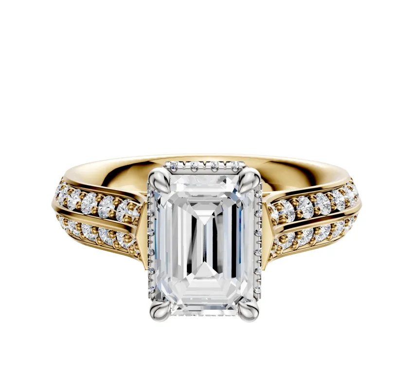 18K Two Tone 4 Prong Collar Cathedral Knife Edge 1-Row-Pave 2.5mm Engagement Ring sold by Promise By Effy