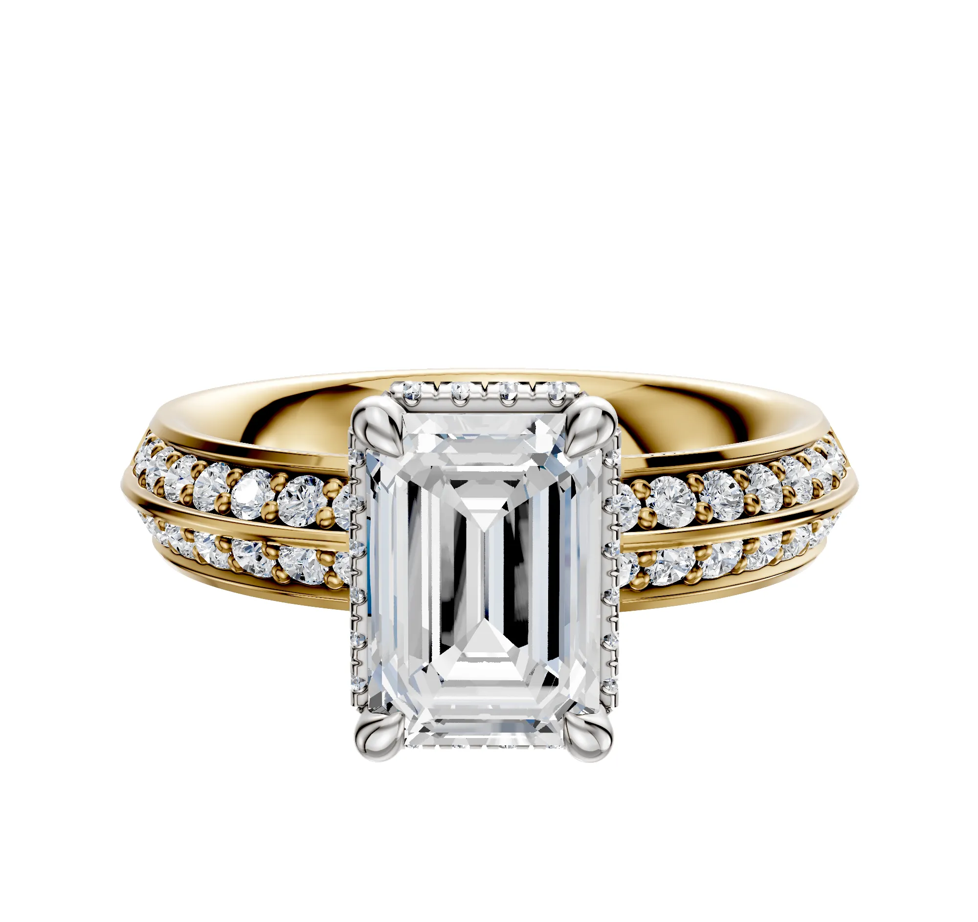 14K Two Tone 4 Prong Collar Classic Knife Edge 1-Row-Pave 2.5mm Engagement Ring sold by Promise By Effy