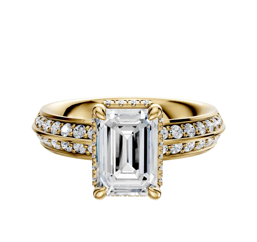 14K Yellow Gold 4 Prong Collar Classic Knife Edge 1-Row-Pave 2.5mm Engagement Ring sold by Promise By Effy