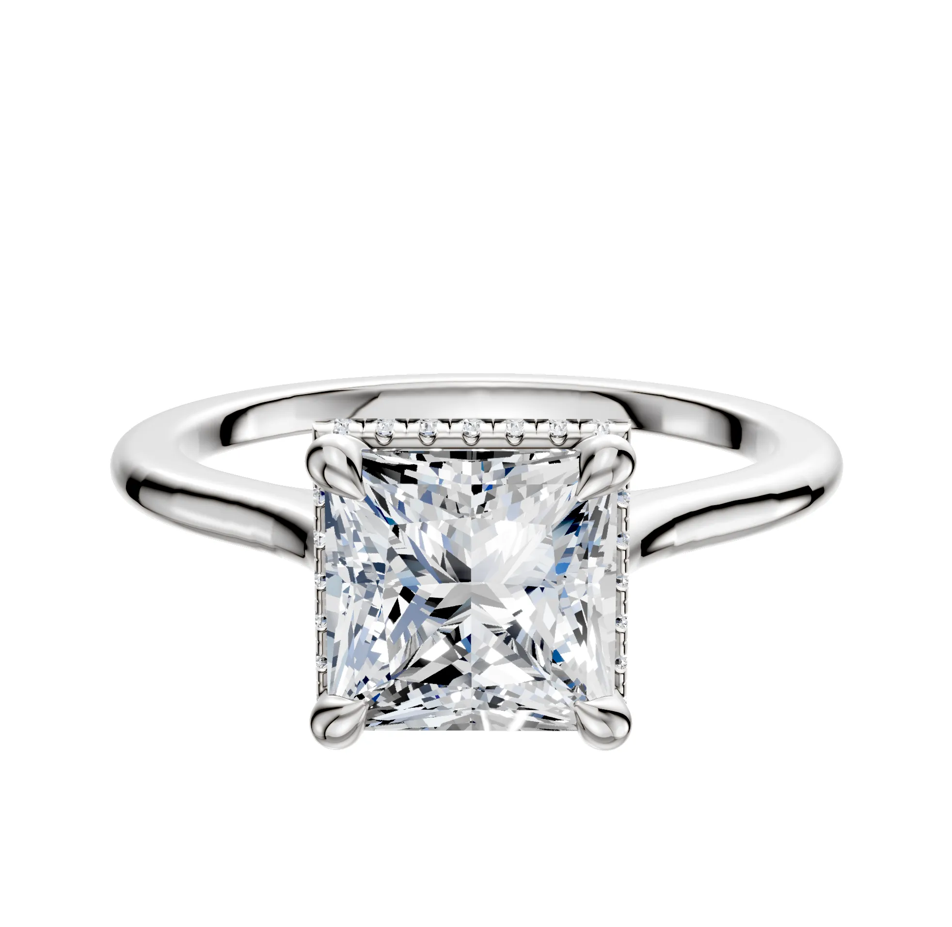 14K White Gold 4 Prong Collar Cathedral Dome 1.5mm Engagement Ring sold by Promise By Effy