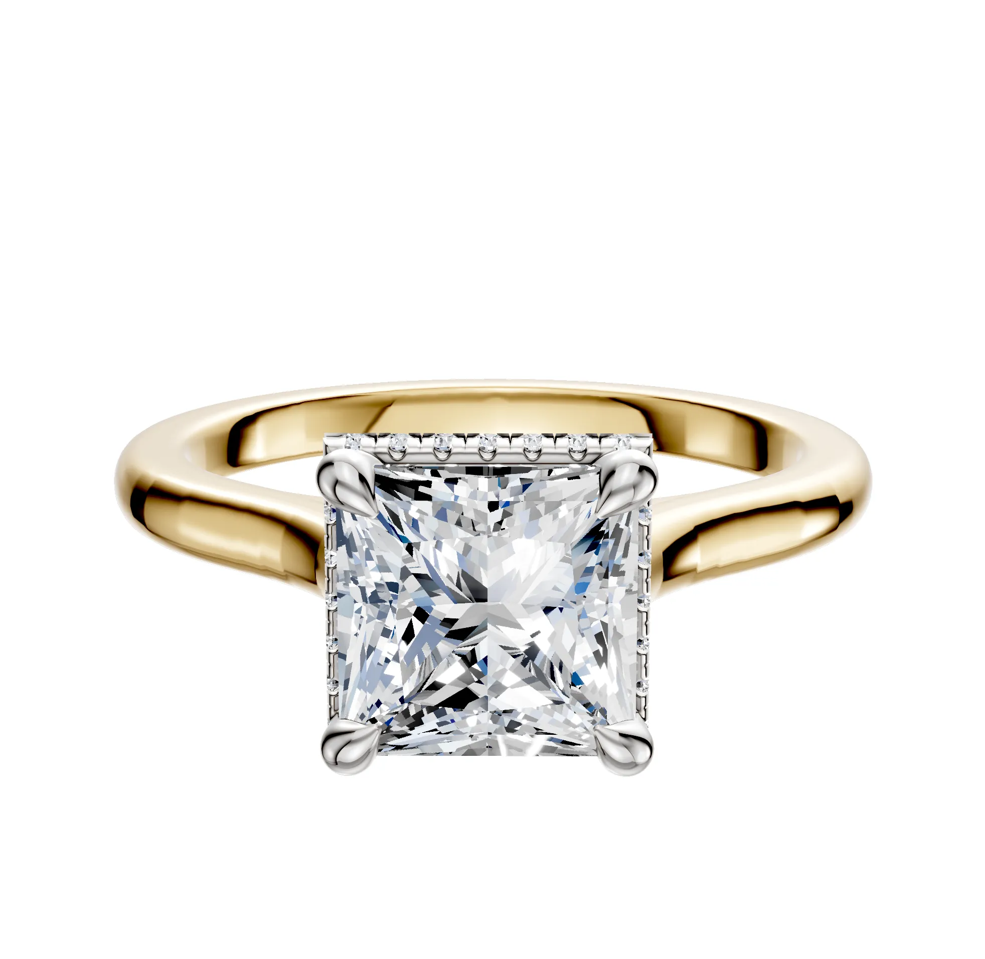 18K Two Tone 4 Prong Collar Cathedral Dome 2.0mm Engagement Ring sold by Promise By Effy