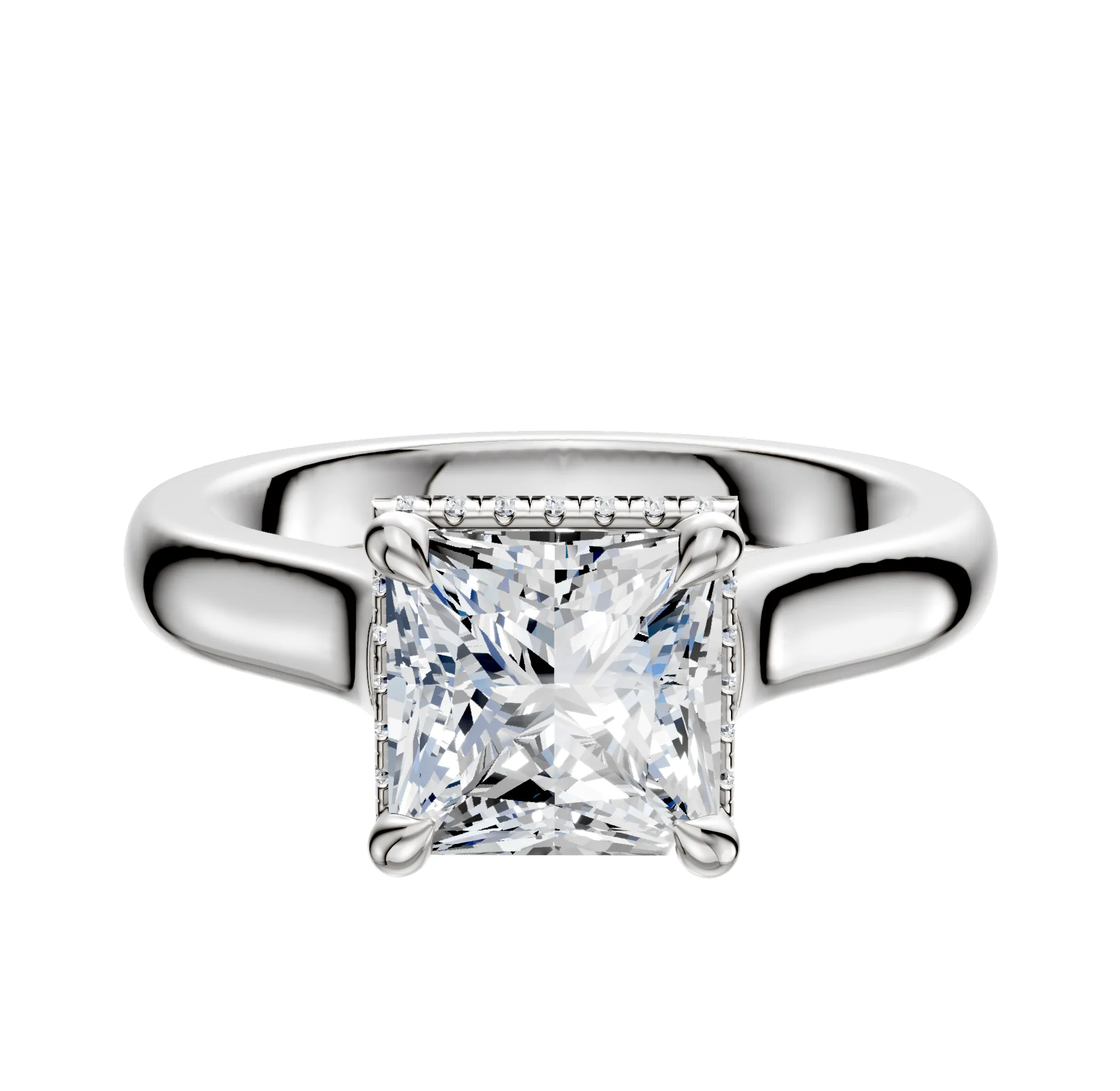 14K White Gold 4 Prong Collar Cathedral Dome 3.0mm Engagement Ring sold by Promise By Effy