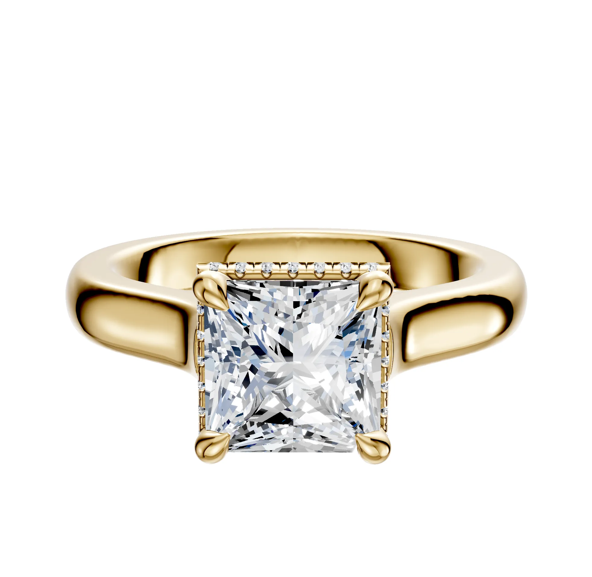 18K Yellow Gold 4 Prong Collar Cathedral Dome 3.0mm Engagement Ring sold by Promise By Effy