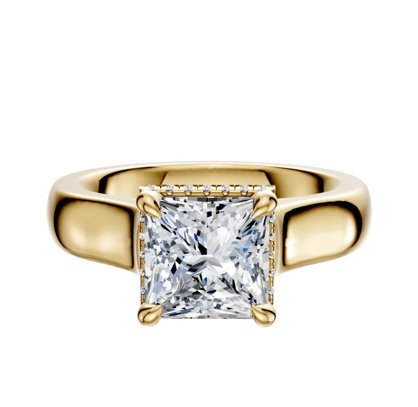 14K Yellow Gold 4 Prong Collar Cathedral Dome 4.0mm Engagement Ring sold by Promise By Effy