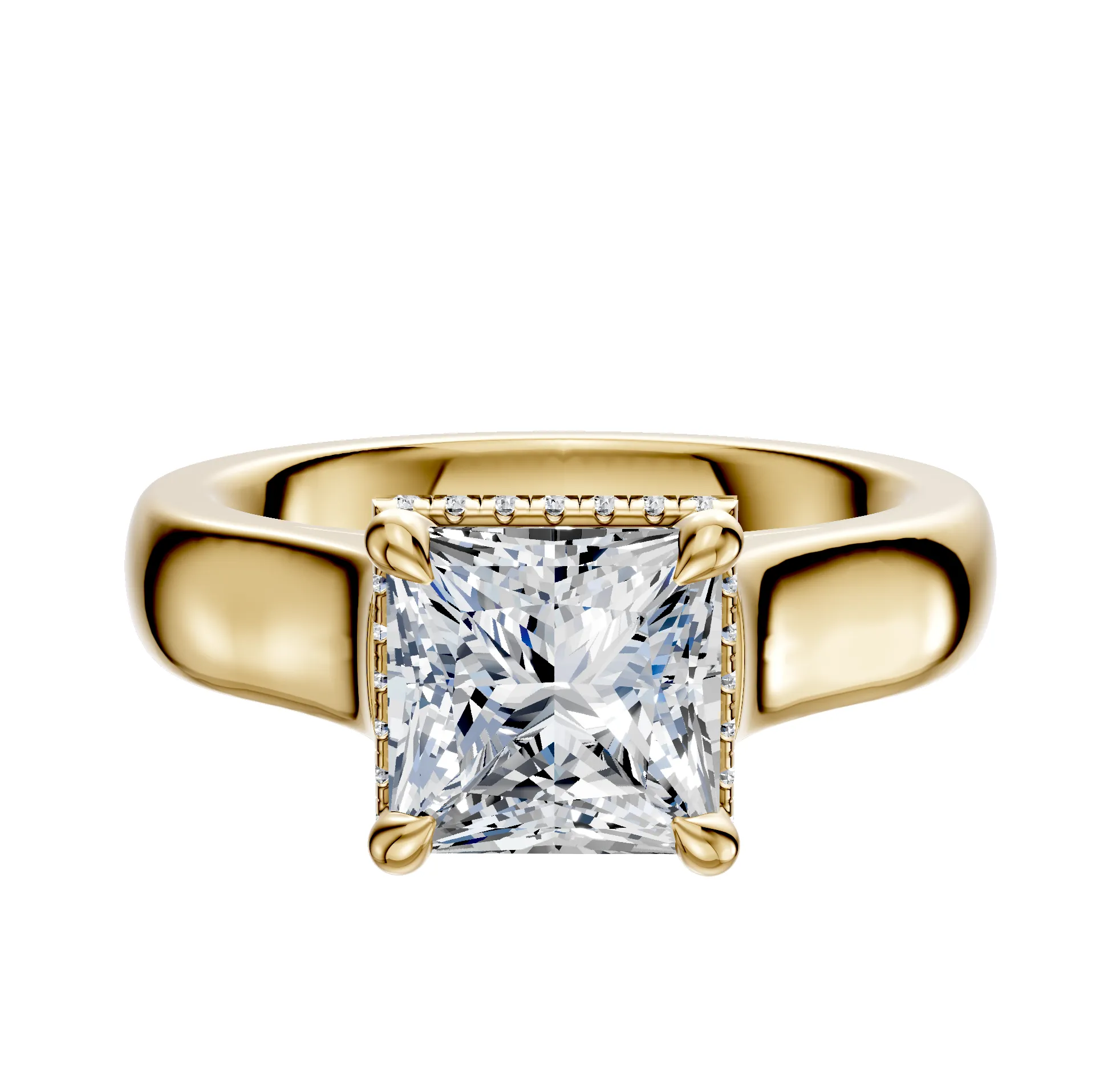 18K Yellow Gold 4 Prong Collar Cathedral Dome 4.0mm Engagement Ring sold by Promise By Effy