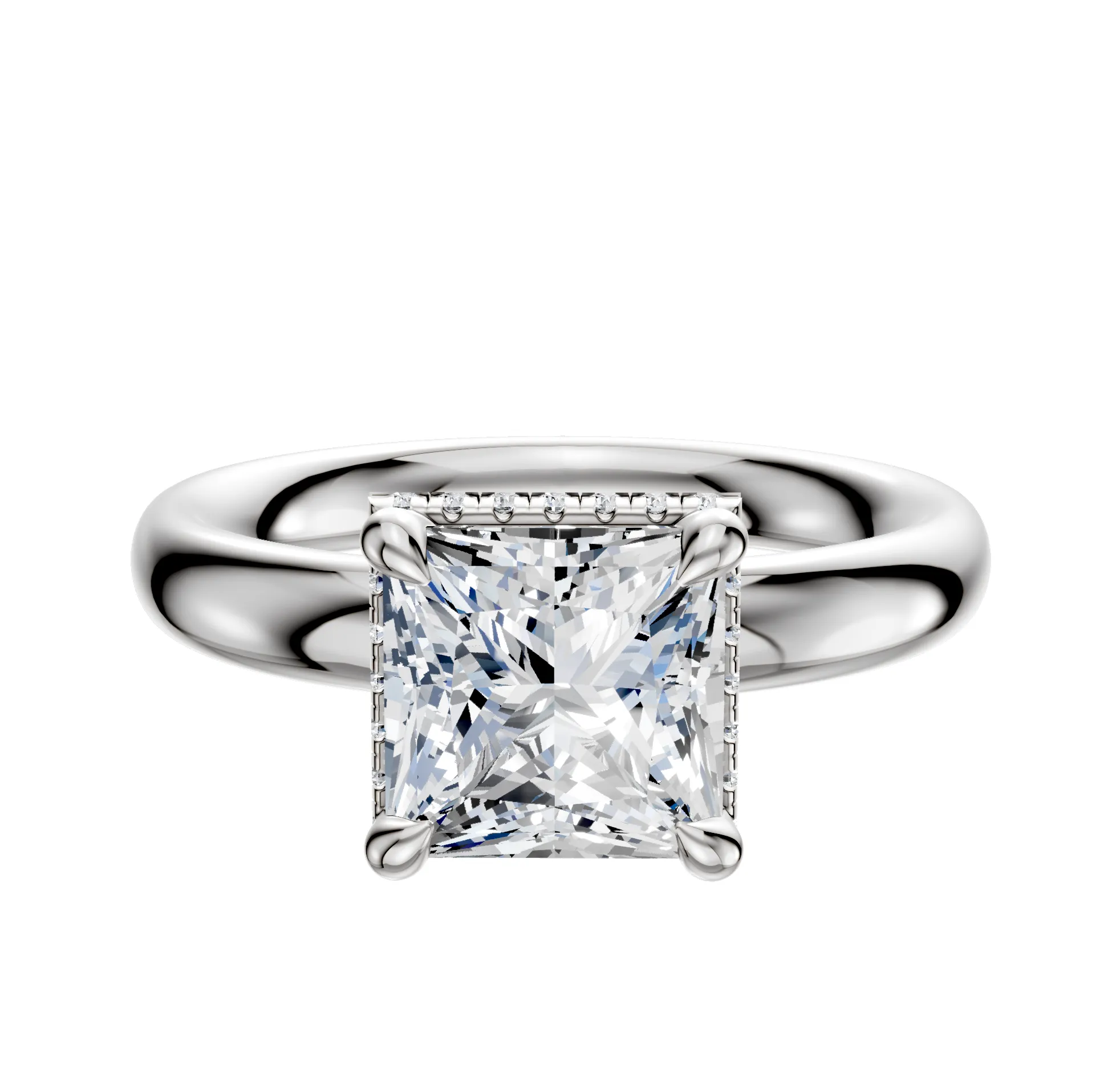 14K White Gold 4 Prong Collar Classic Dome 3.0mm Engagement Ring sold by Promise By Effy