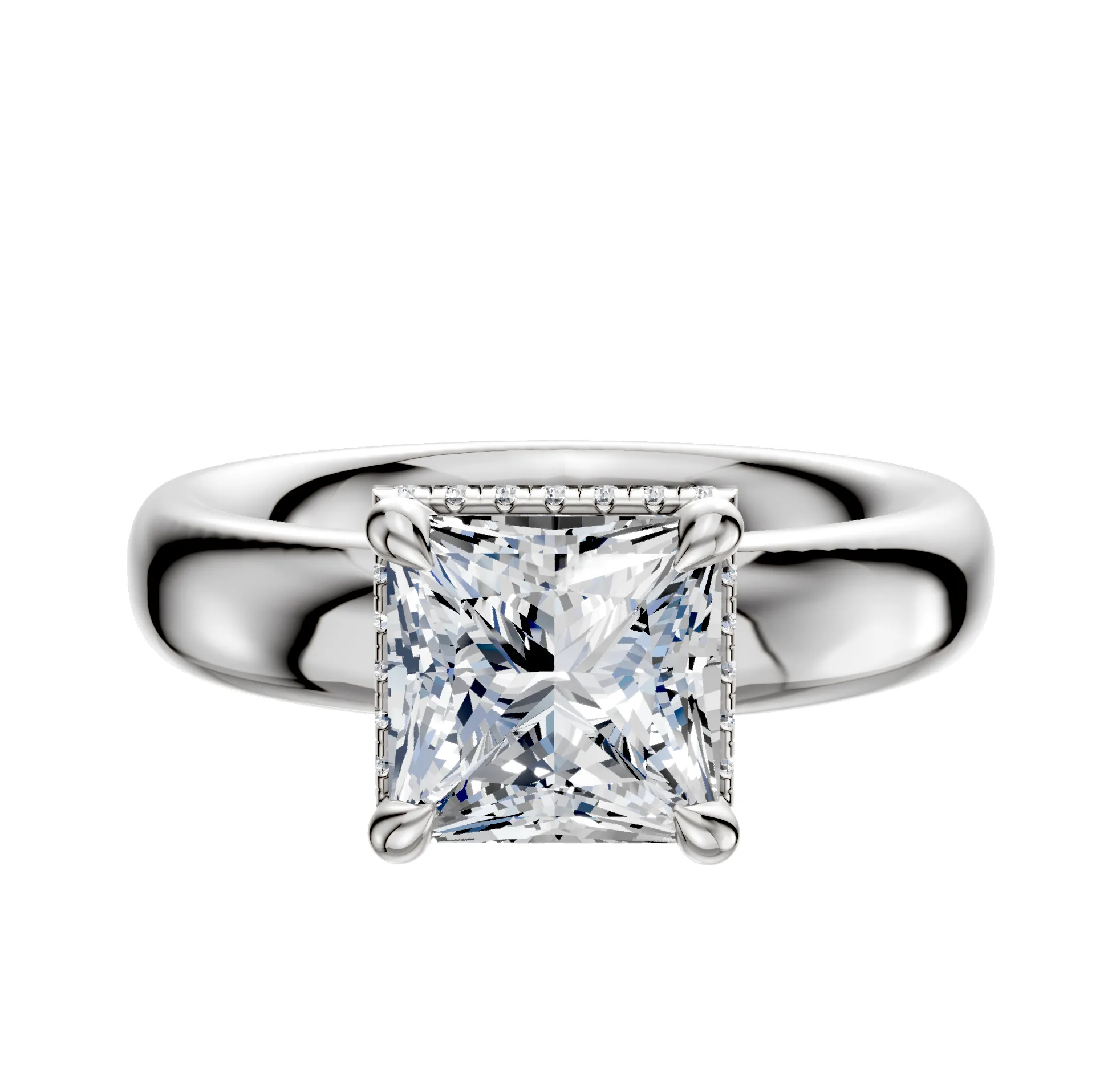 18K White Gold 4 Prong Collar Classic Dome 4.0mm Engagement Ring sold by Promise By Effy