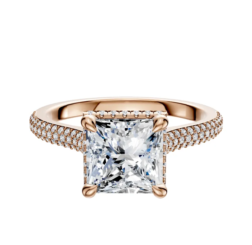 14K Rose Gold 4 Prong Collar Cathedral Dome 3-Row-Pave 2.0mm Engagement Ring sold by Promise By Effy