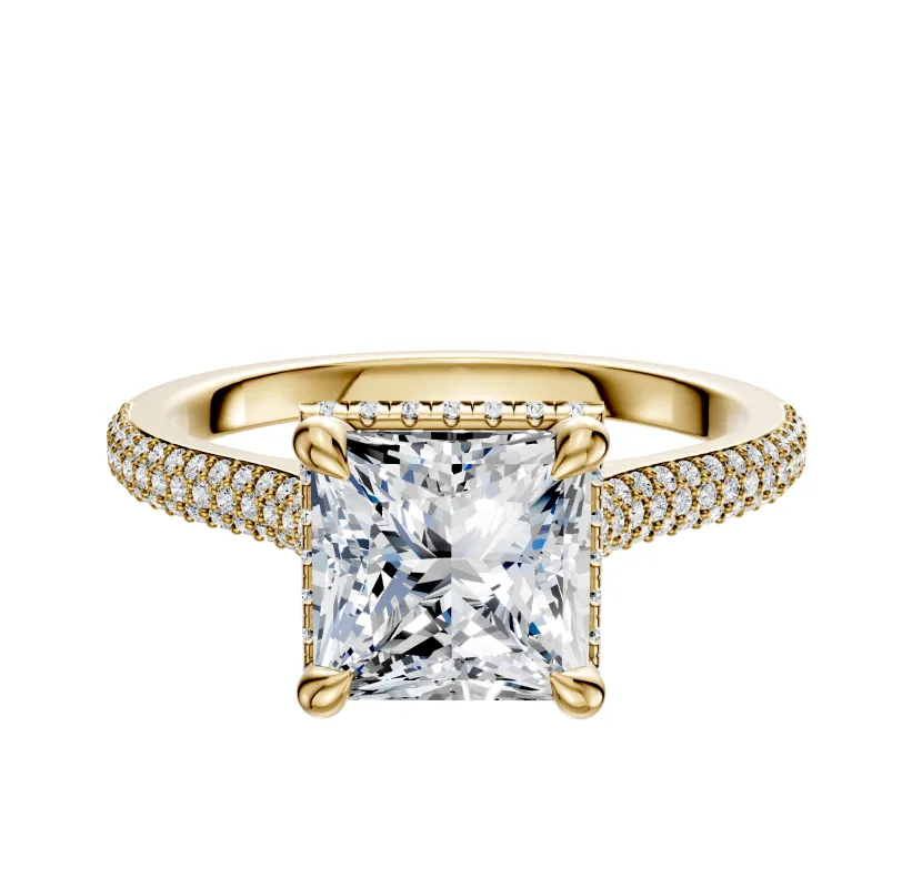 18K Yellow Gold 4 Prong Collar Cathedral Dome 3-Row-Pave 2.0mm Engagement Ring sold by Promise By Effy