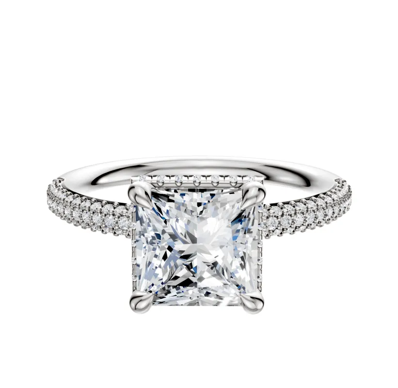 14K White Gold 4 Prong Collar Classic Dome 3-Row-Pave 2.0mm Engagement Ring sold by Promise By Effy