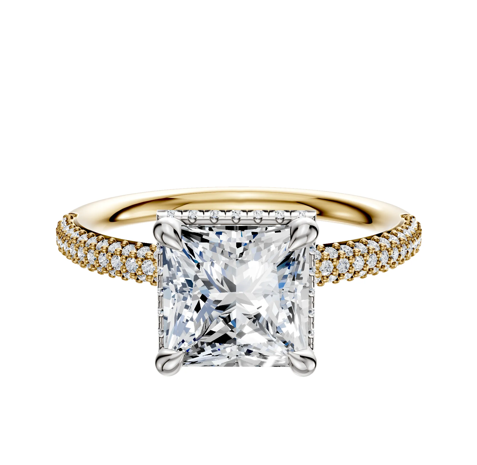 14K Two Tone 4 Prong Collar Classic Dome 3-Row-Pave 2.0mm Engagement Ring sold by Promise By Effy