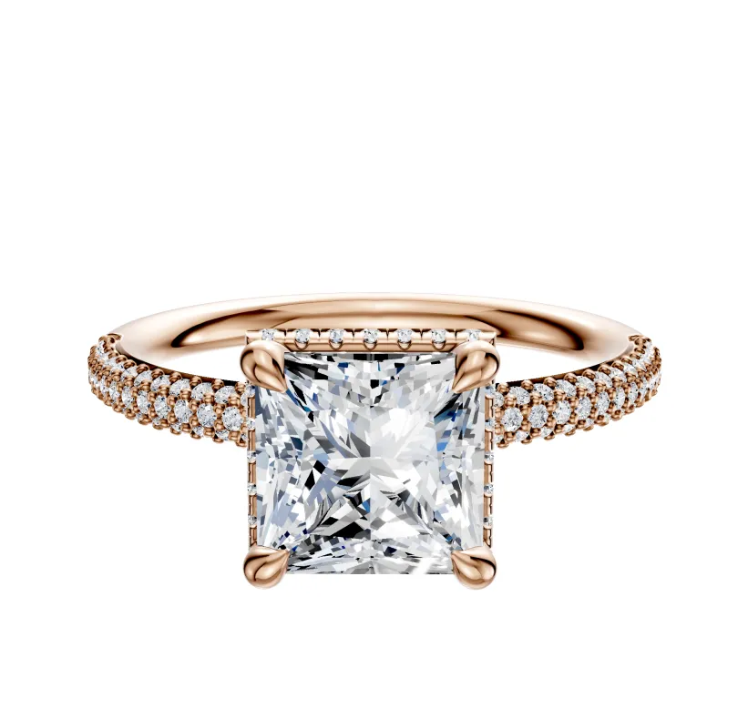 14K Rose Gold 4 Prong Collar Classic Dome 3-Row-Pave 2.0mm Engagement Ring sold by Promise By Effy