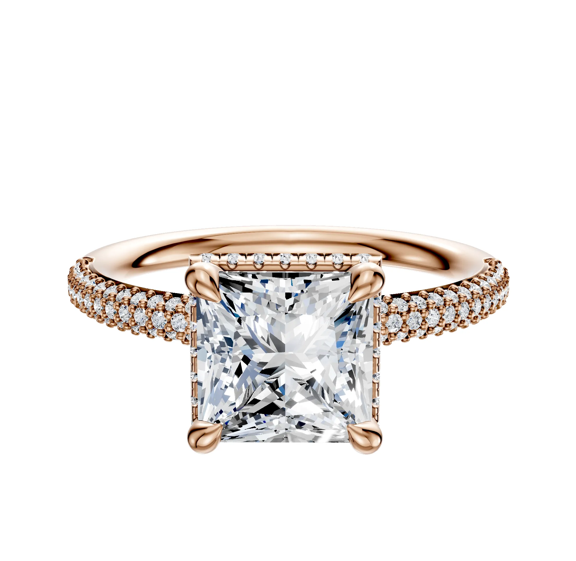 14K Rose Gold 4 Prong Collar Classic Dome 3-Row-Pave 2.0mm Engagement Ring sold by Promise By Effy