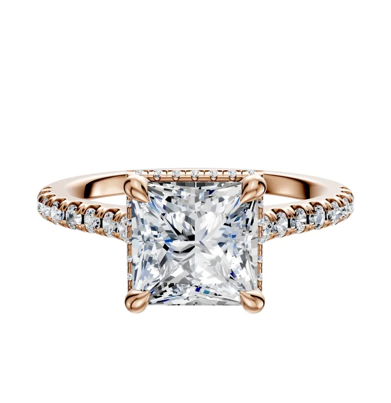 14K Rose Gold 4 Prong Collar Cathedral Dome 1-Row-Pave 2.5mm Engagement Ring sold by Promise By Effy