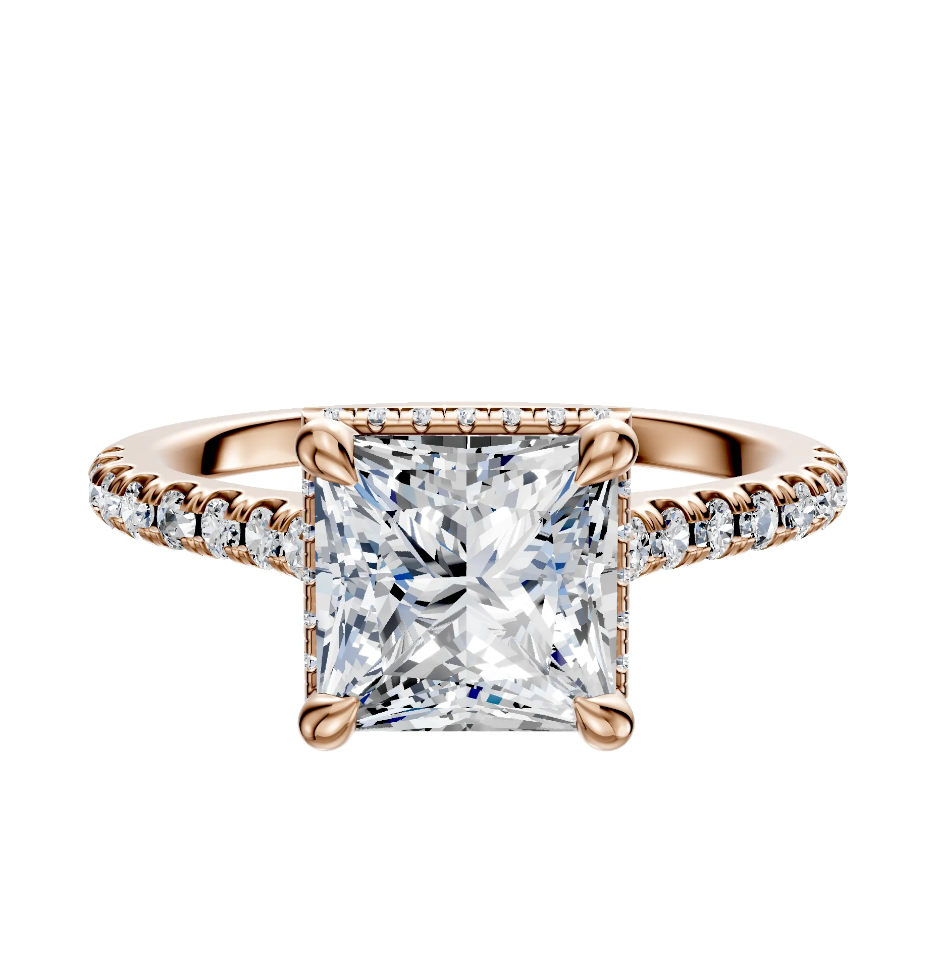 14K Rose Gold 4 Prong Collar Cathedral Dome 1-Row-Pave 2.5mm Engagement Ring sold by Promise By Effy