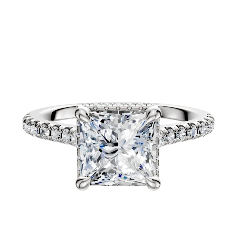 14K White Gold 4 Prong Collar Cathedral Dome 1-Row-Pave 2.5mm Engagement Ring sold by Promise By Effy