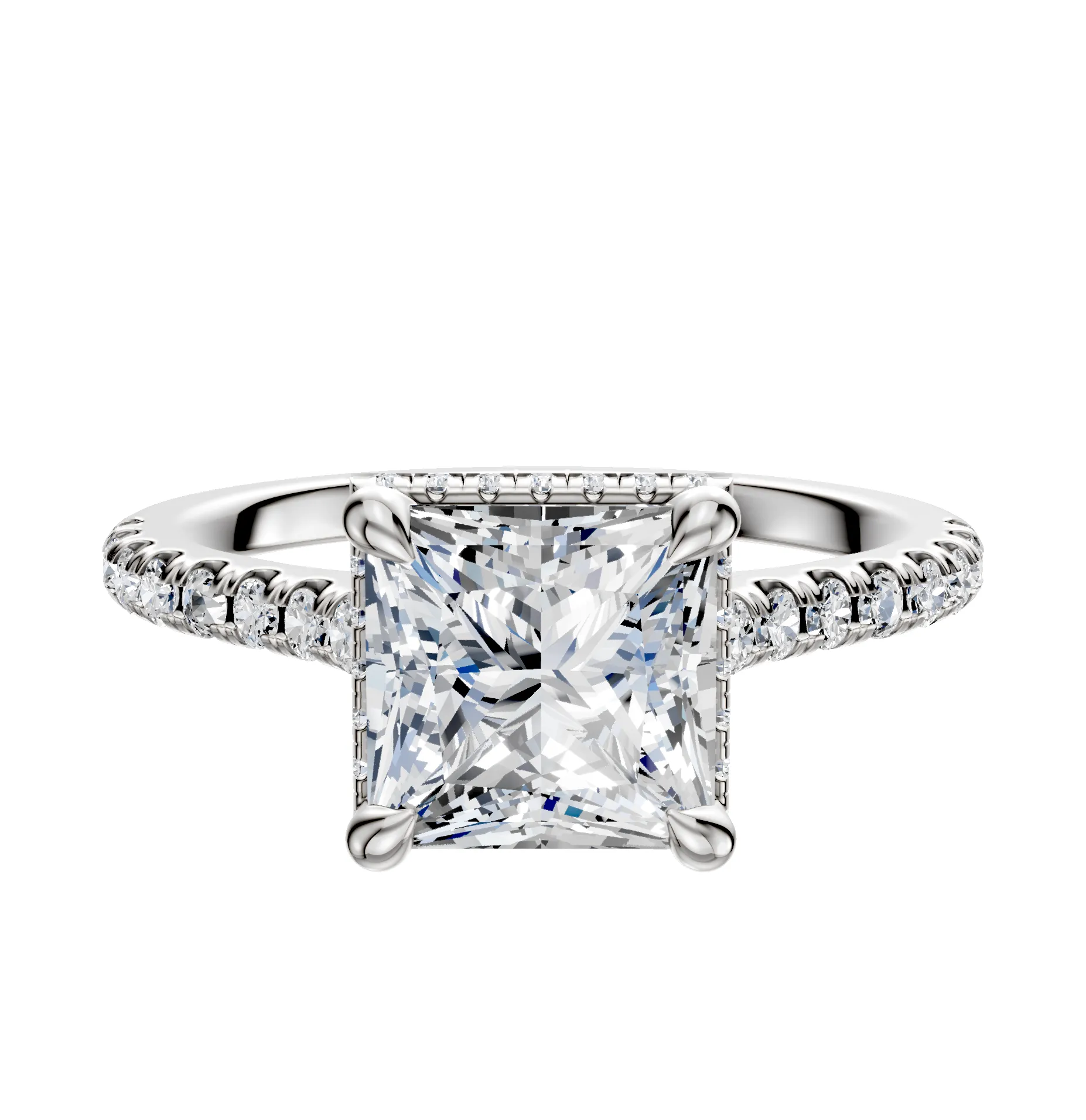 18K White Gold 4 Prong Collar Cathedral Dome 1-Row-Pave 2.5mm Engagement Ring sold by Promise By Effy