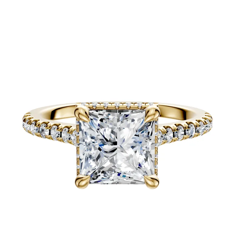 18K Yellow Gold 4 Prong Collar Cathedral Dome 1-Row-Pave 2.5mm Engagement Ring sold by Promise By Effy