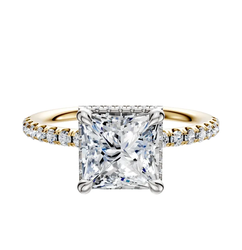 14K Two Tone 4 Prong Collar Classic Dome 1-Row-Pave 2.5mm Engagement Ring sold by Promise By Effy