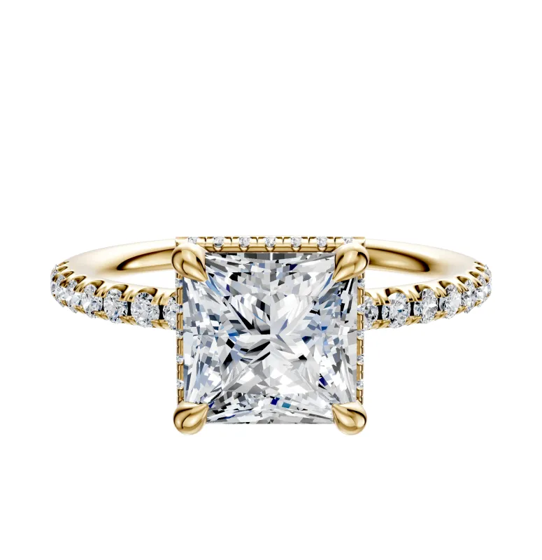 18K Yellow Gold 4 Prong Collar Classic Dome 1-Row-Pave 2.5mm Engagement Ring sold by Promise By Effy
