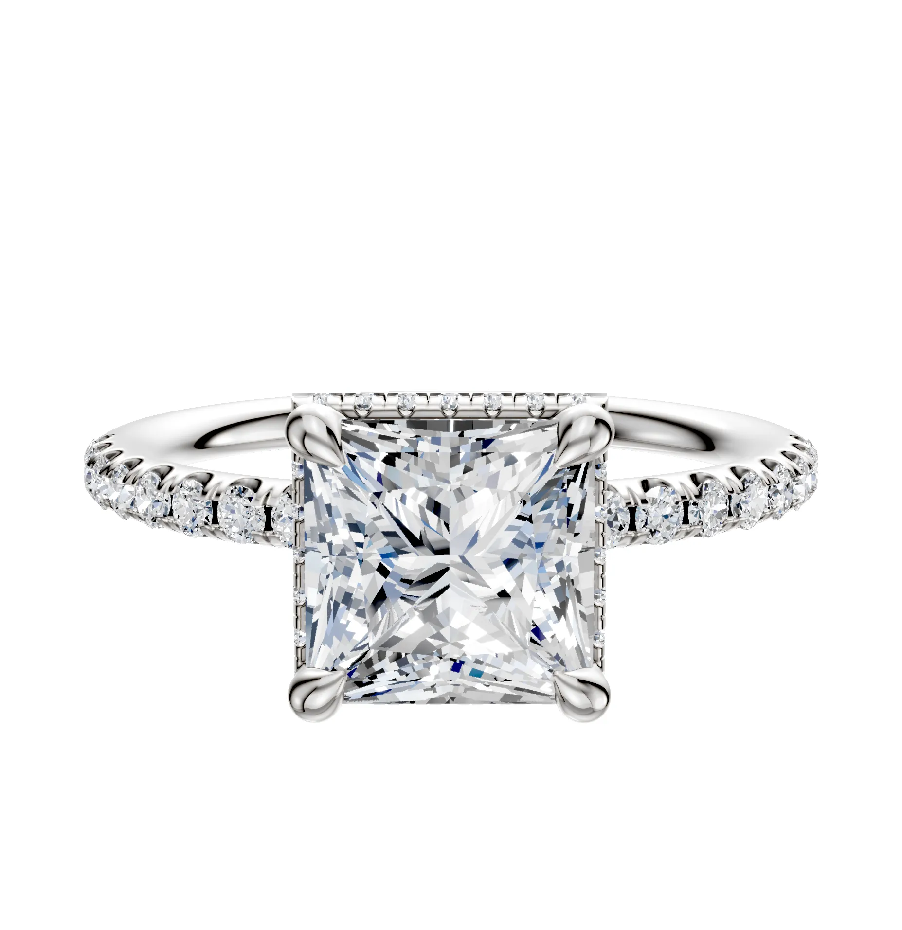 Platinum 4 Prong Collar Classic Dome 1-Row-Pave 2.5mm Engagement Ring sold by Promise By Effy