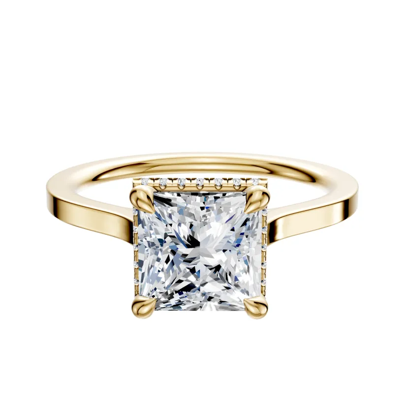 14K Yellow Gold 4 Prong Collar Cathedral Flat 1.5mm Engagement Ring sold by Promise By Effy