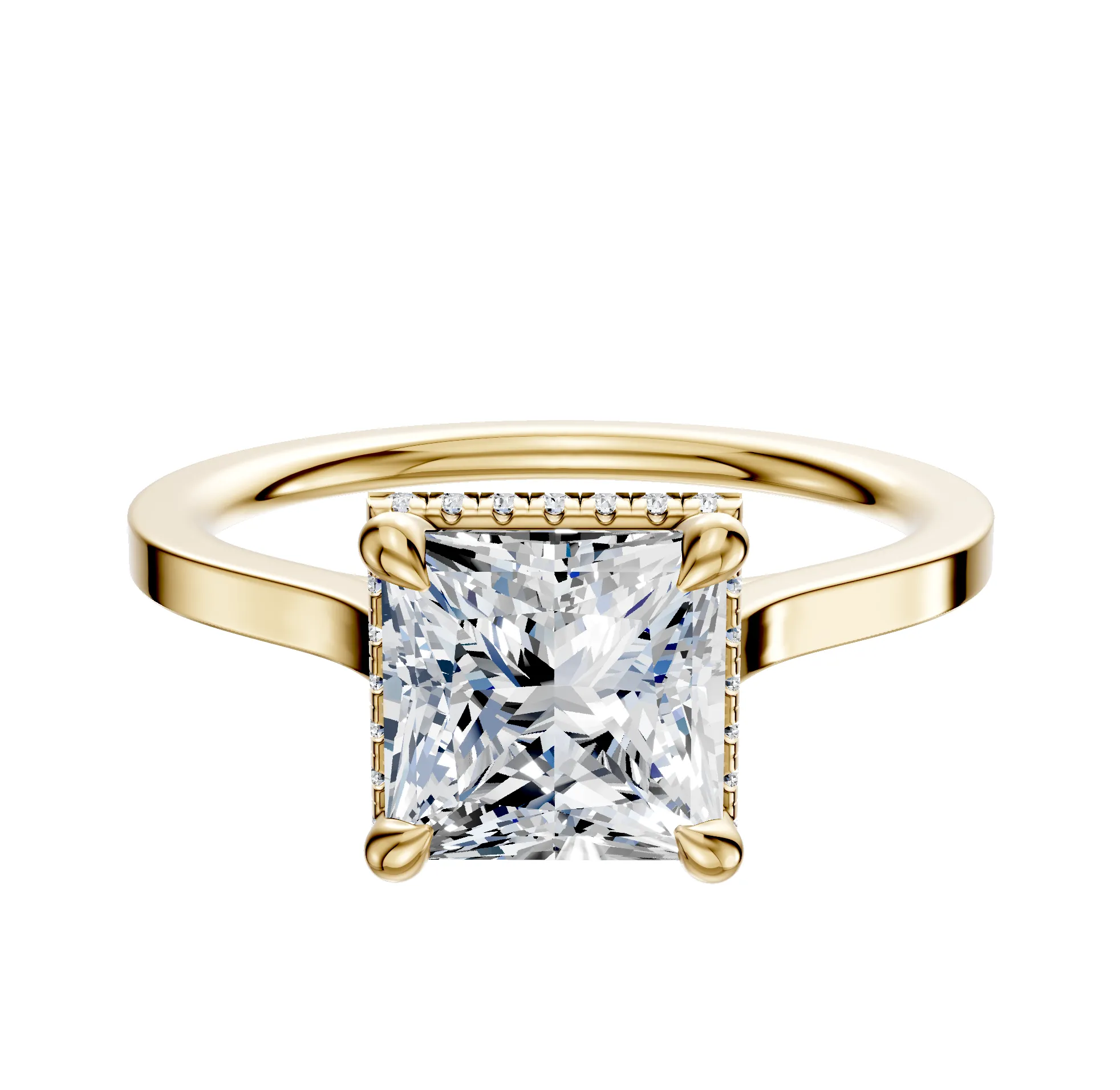 18K Yellow Gold 4 Prong Collar Cathedral Flat 1.5mm Engagement Ring sold by Promise By Effy