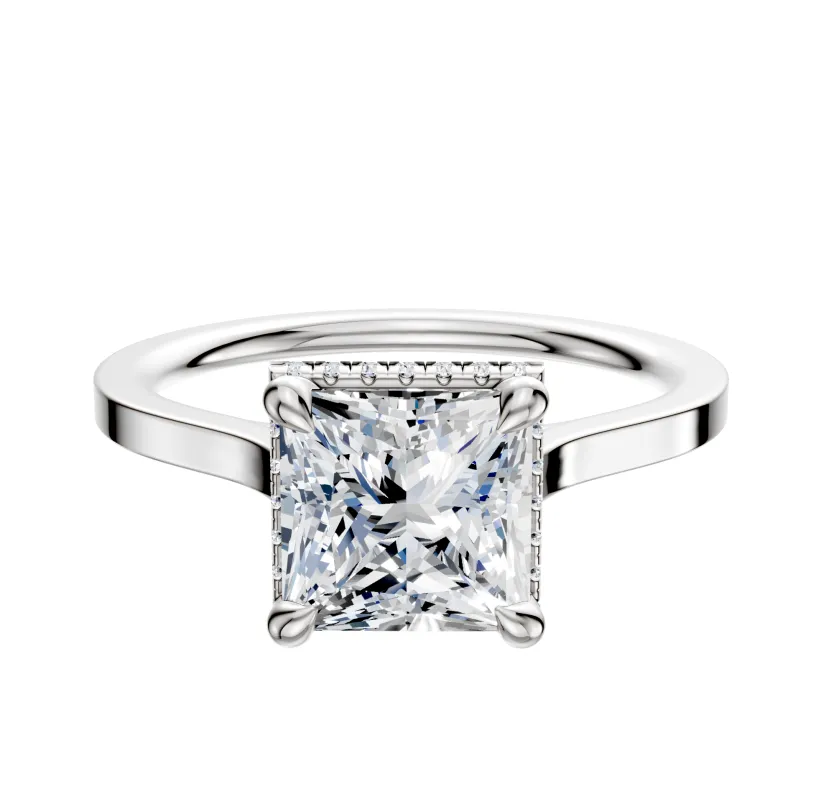 18K White Gold 4 Prong Collar Cathedral Flat 1.5mm Engagement Ring made by Promise By Effy