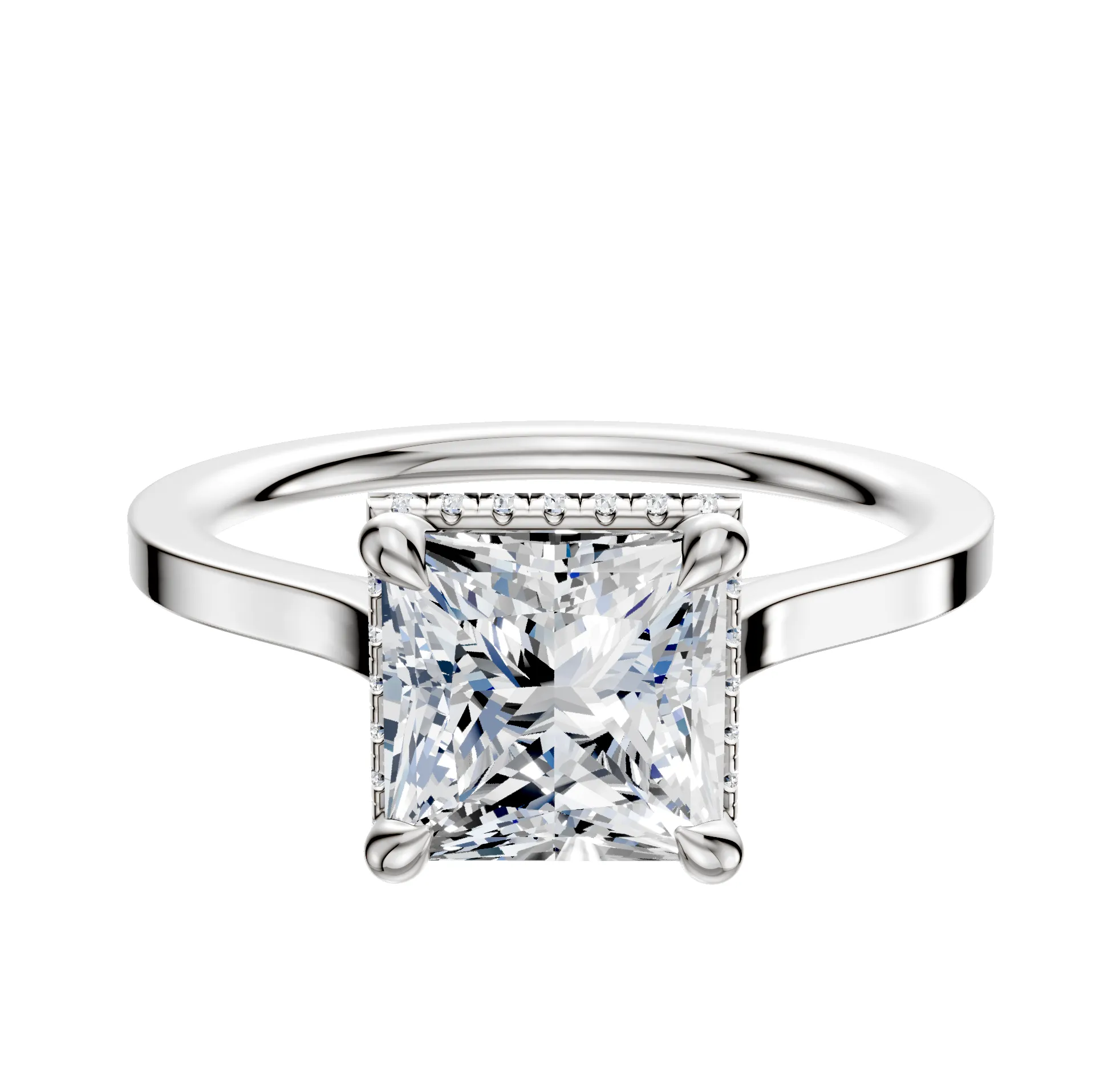 18K White Gold 4 Prong Collar Cathedral Flat 1.5mm Engagement Ring sold by Promise By Effy