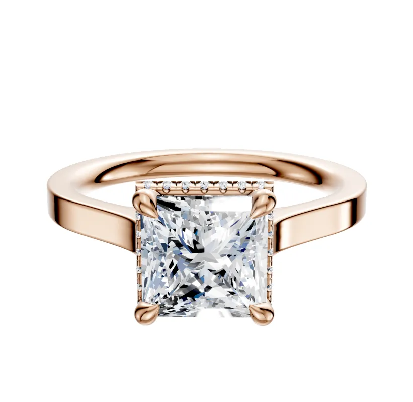 14K Rose Gold 4 Prong Collar Cathedral Flat 2.0mm Engagement Ring sold by Promise By Effy
