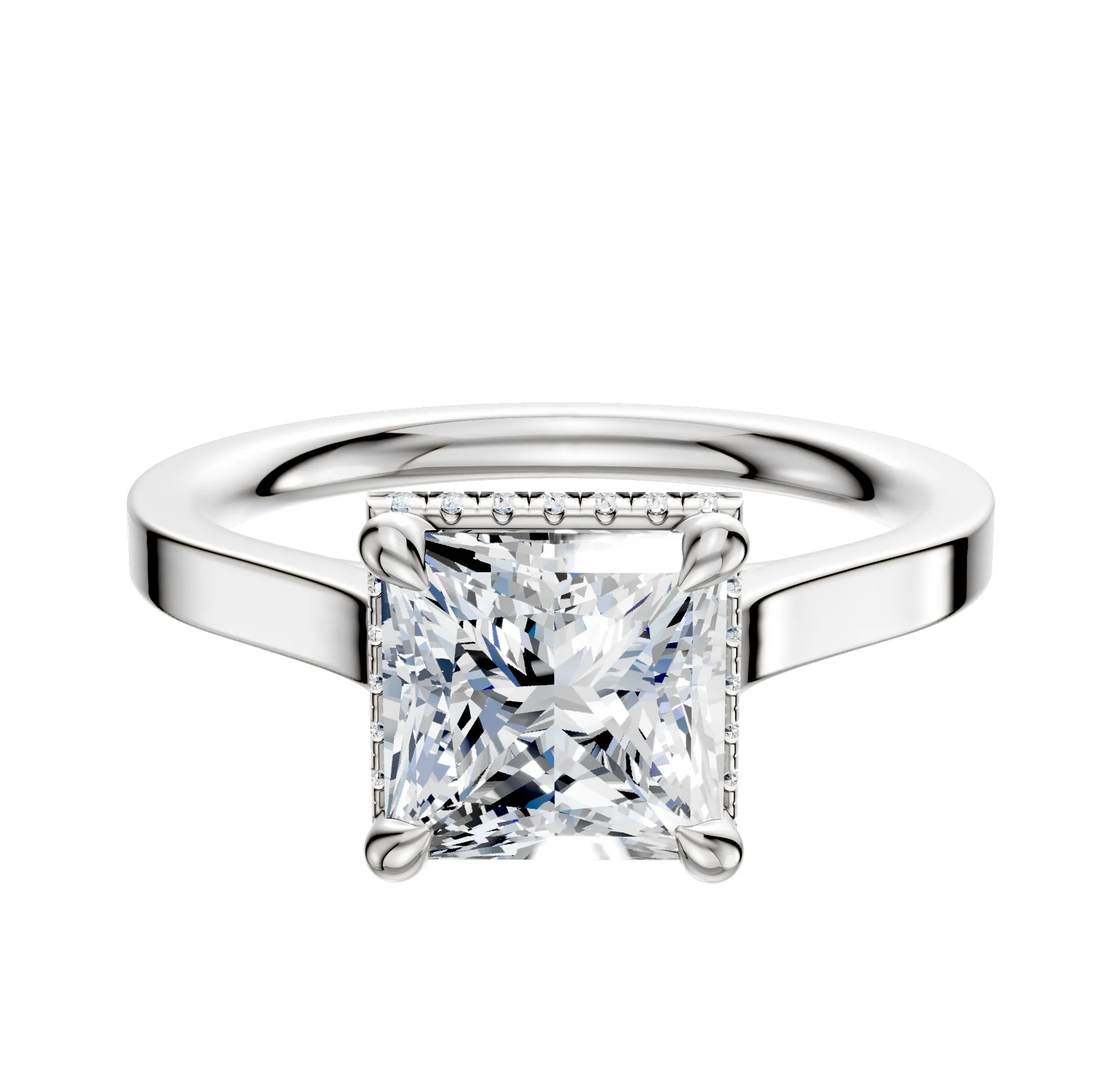 18K White Gold 4 Prong Collar Cathedral Flat 2.0mm Engagement Ring sold by Promise By Effy