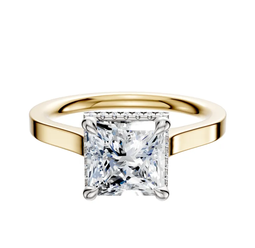 14K Two Tone 4 Prong Collar Cathedral Flat 2.0mm Engagement Ring sold by Promise By Effy