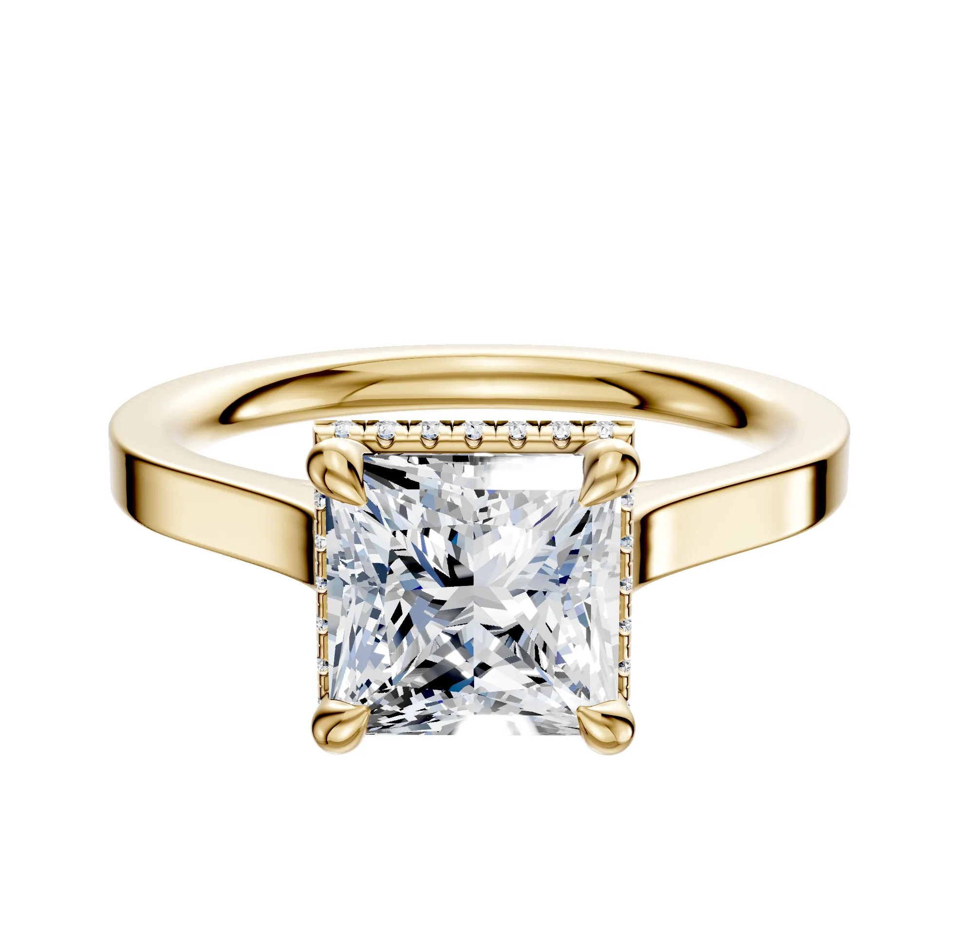 18K Yellow Gold 4 Prong Collar Cathedral Flat 2.0mm Engagement Ring sold by Promise By Effy