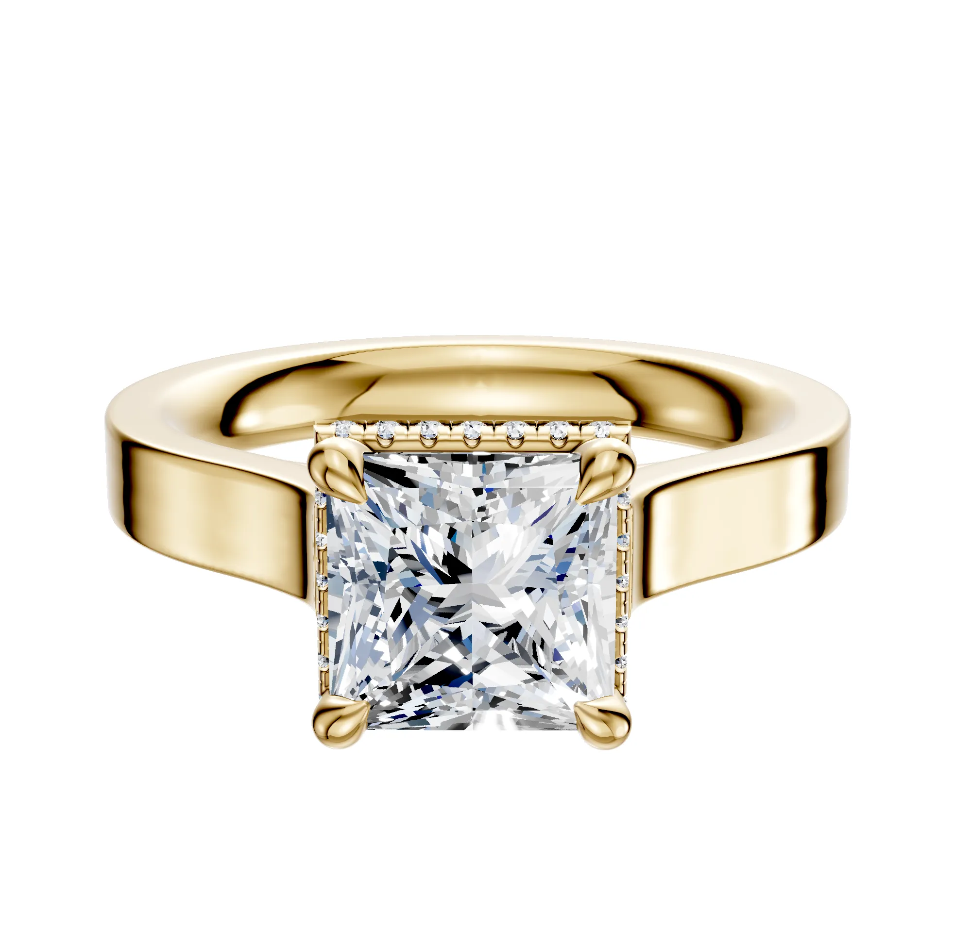18K Yellow Gold 4 Prong Collar Cathedral Flat 3.0mm Engagement Ring sold by Promise By Effy