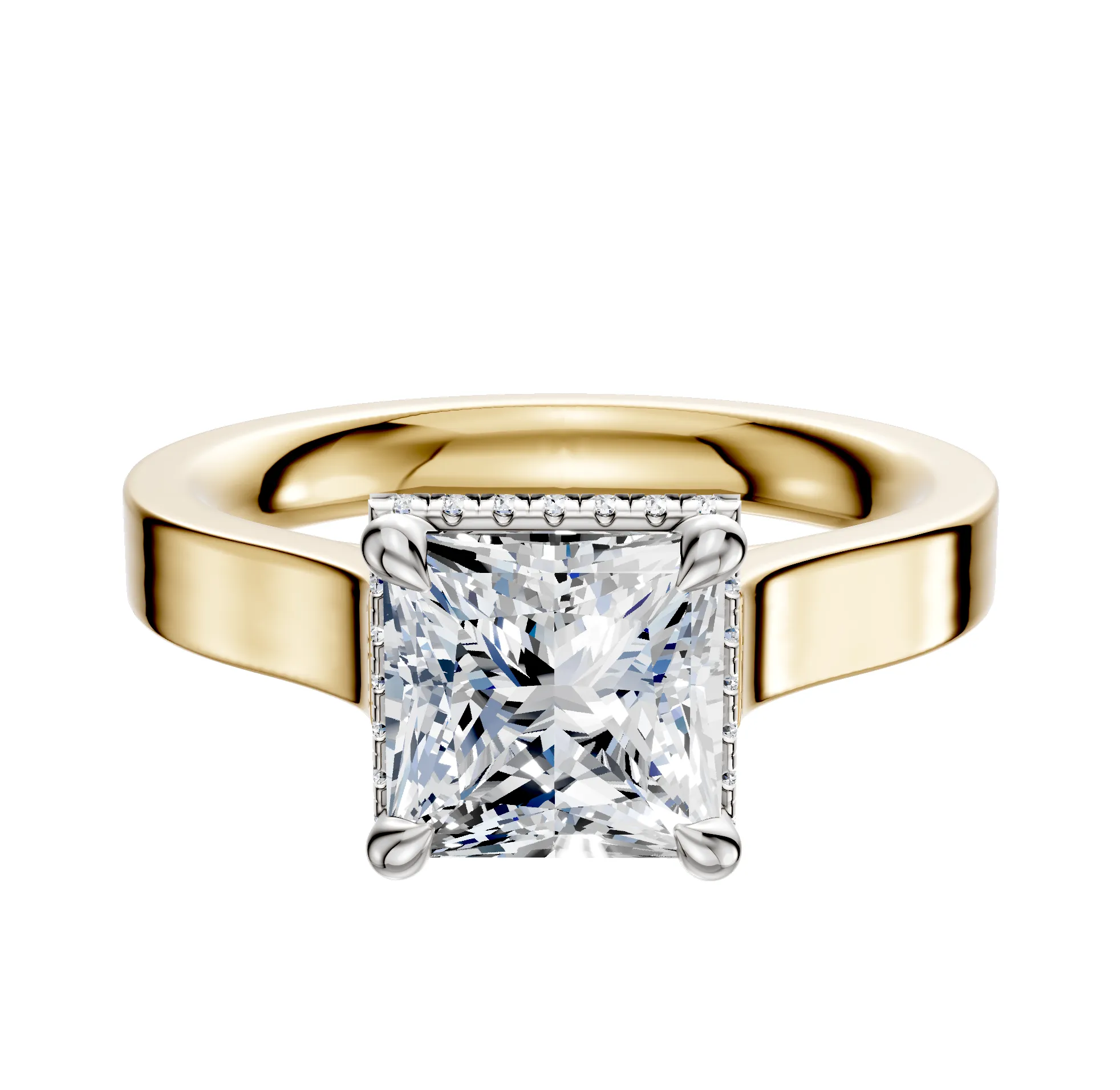 18K Two Tone 4 Prong Collar Cathedral Flat 3.0mm Engagement Ring sold by Promise By Effy