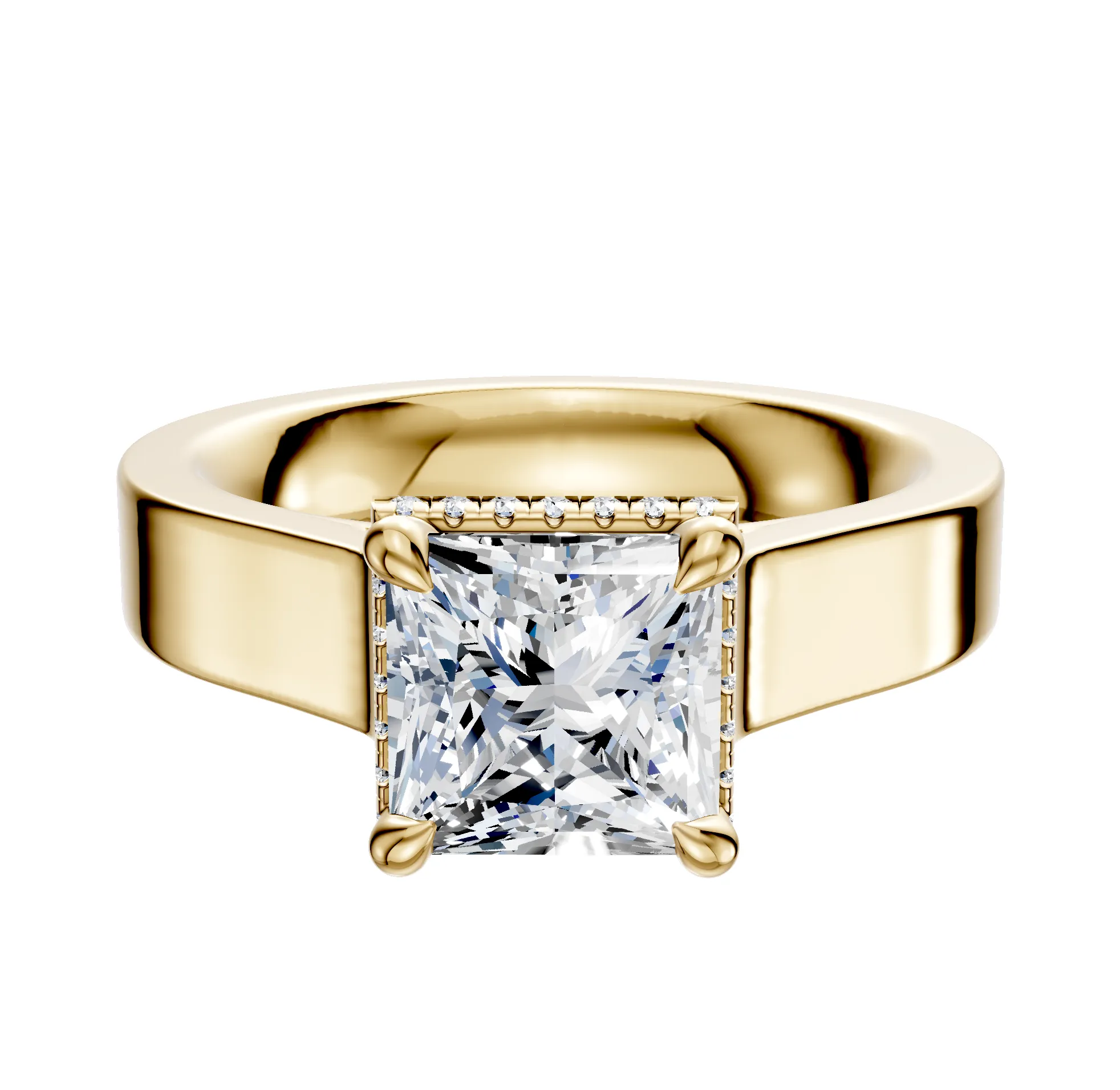 14K Yellow Gold 4 Prong Collar Cathedral Flat 4.0mm Engagement Ring sold by Promise By Effy