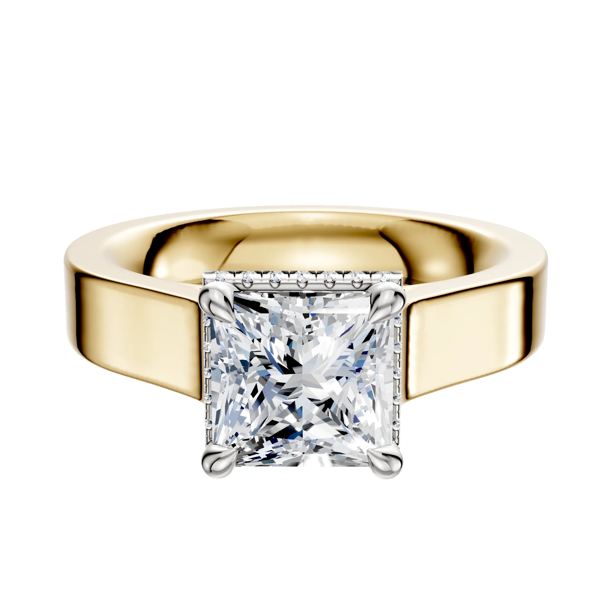 14K Two Tone 4 Prong Collar Cathedral Flat 4.0mm Engagement Ring sold by Promise By Effy