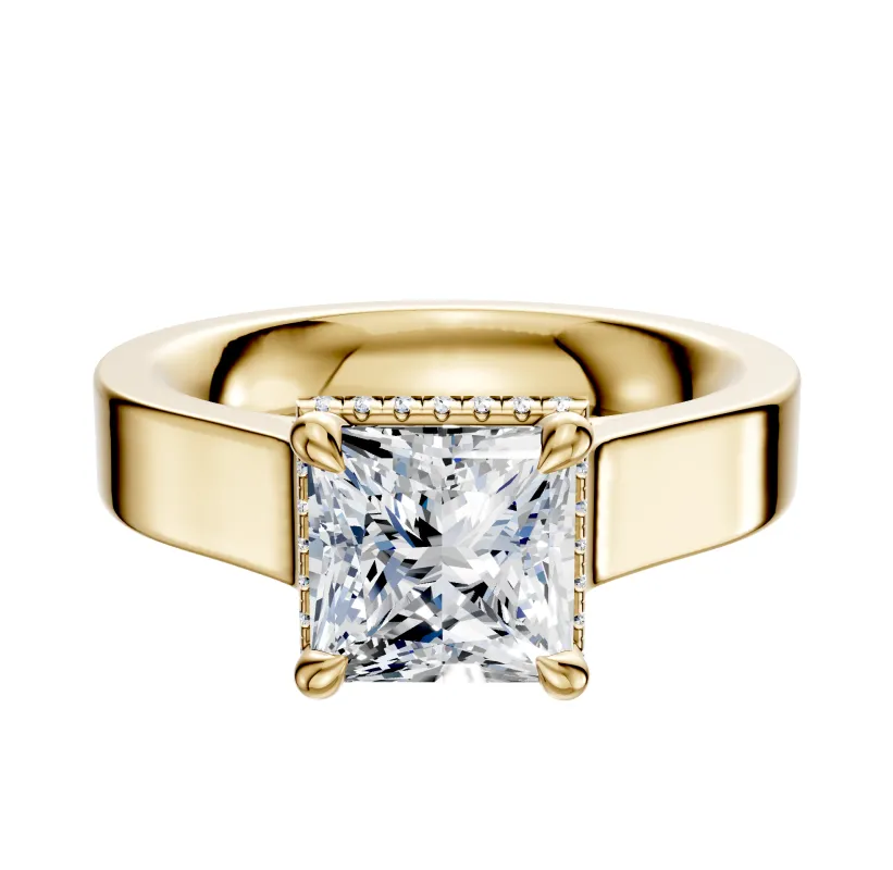 18K Yellow Gold 4 Prong Collar Cathedral Flat 4.0mm Engagement Ring sold by Promise By Effy