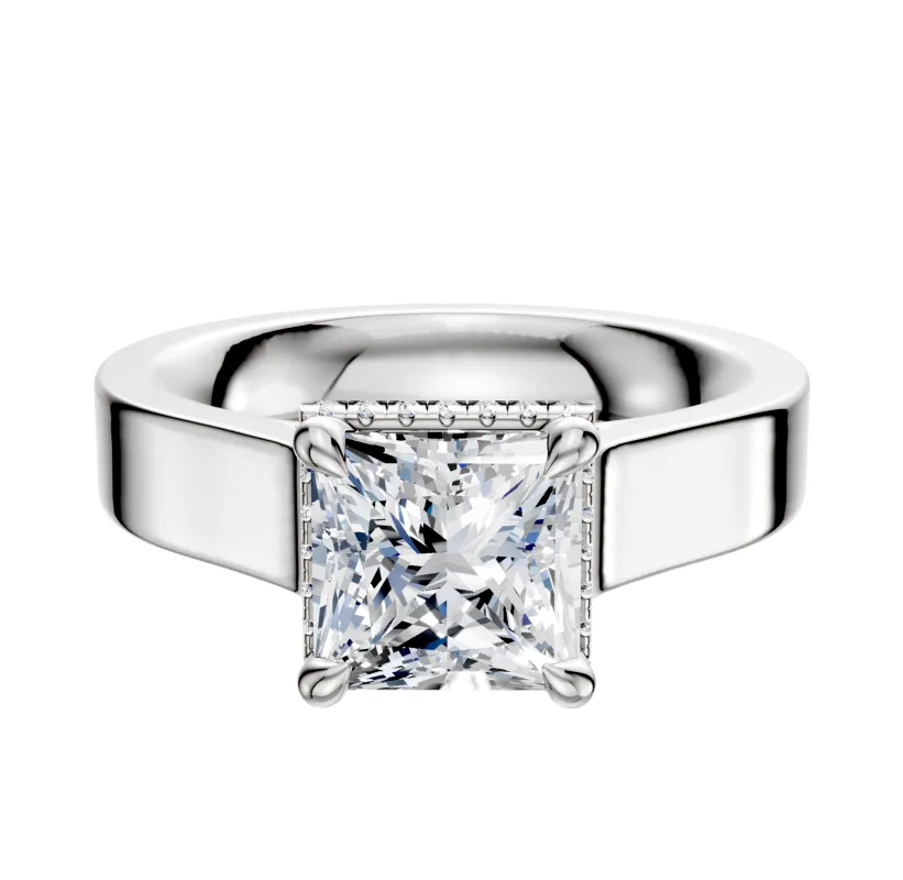 Platinum 4 Prong Collar Cathedral Flat 4.0mm Engagement Ring sold by Promise By Effy