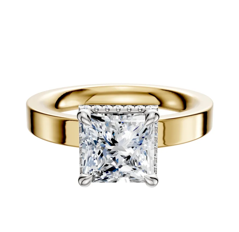14K Two Tone 4 Prong Collar Classic Flat 3.0mm Engagement Ring sold by Promise By Effy