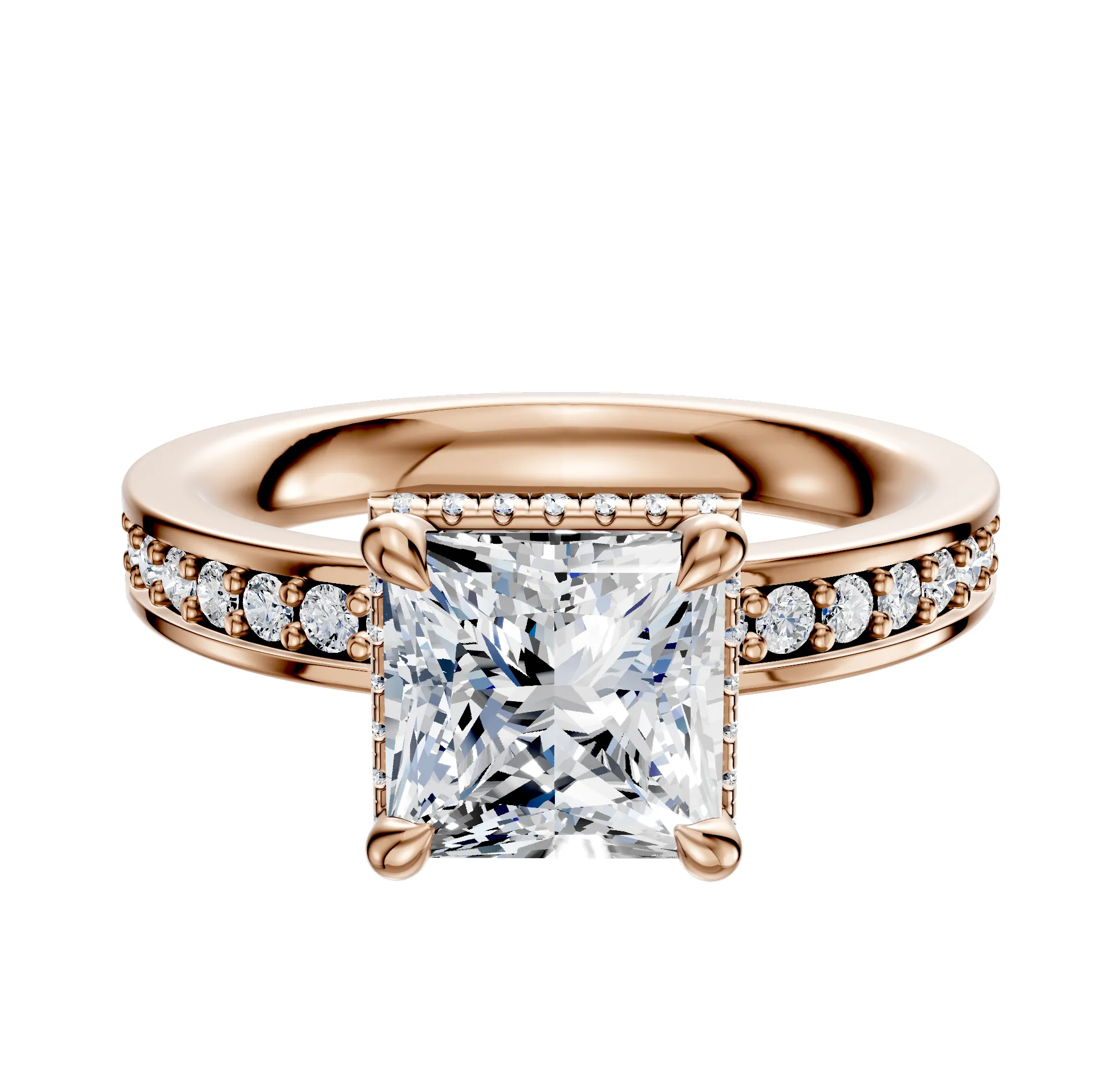 14K Rose Gold 4 Prong Collar Classic Flat 1-Row-Pave 2.5mm Engagement Ring sold by Promise By Effy