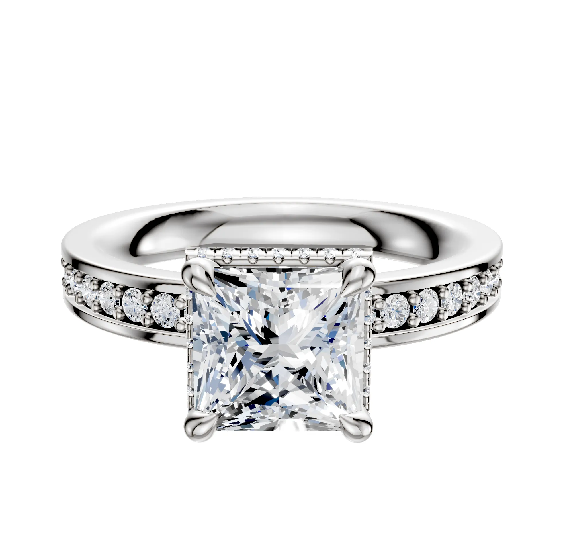 18K White Gold 4 Prong Collar Classic Flat 1-Row-Pave 2.5mm Engagement Ring sold by Promise By Effy