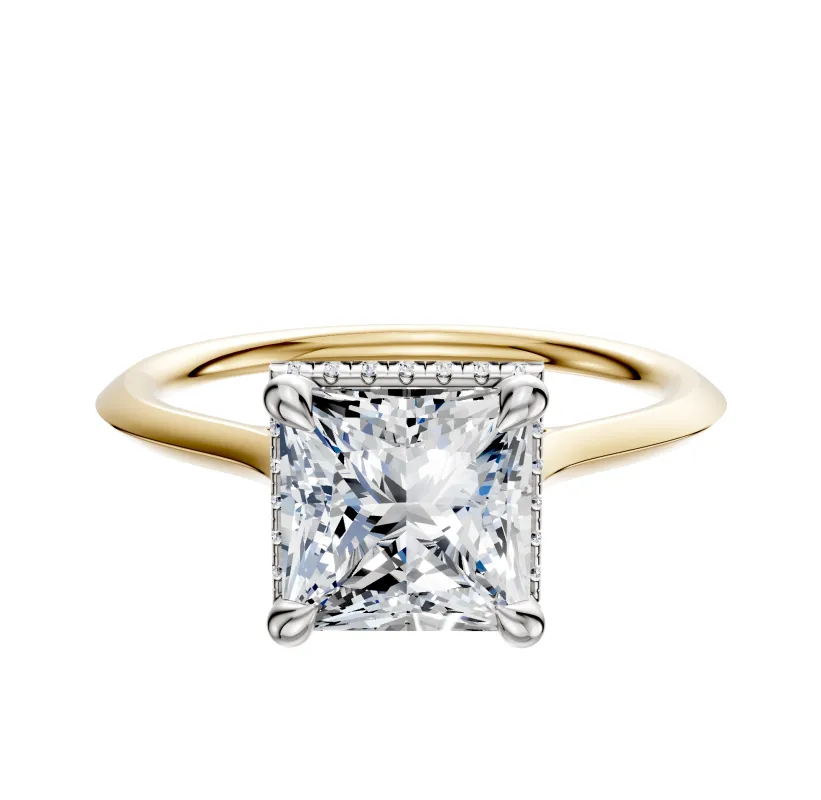 14K Two Tone 4 Prong Collar Cathedral Knife Edge 1.5mm Engagement Ring sold by Promise By Effy